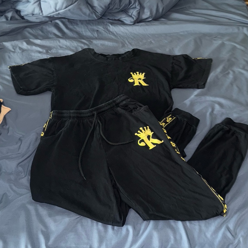 Black and Yellow Crown Logo Tracksuit